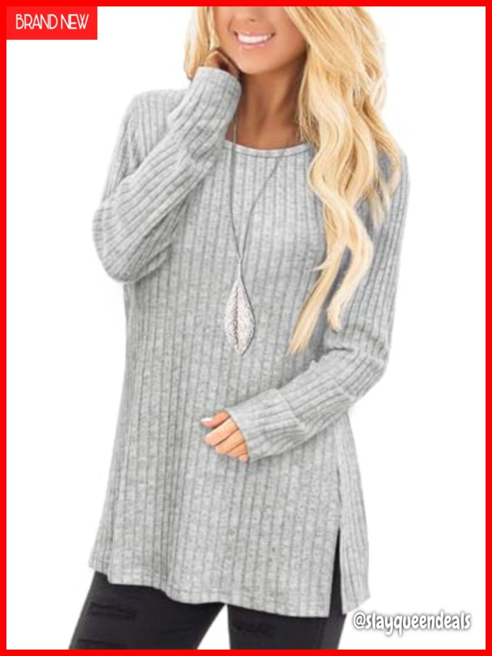 Women's Long Sleeve Crew Neck Tunic Sweater Side Split Loose Fit Pullover